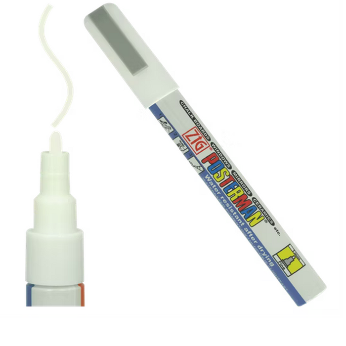 Wasserfester Plakatmarker 1 mm in Weiss mit runder Spitze für feine Beschriftungen auf Plakaten, Schildern und glatten Oberflächen