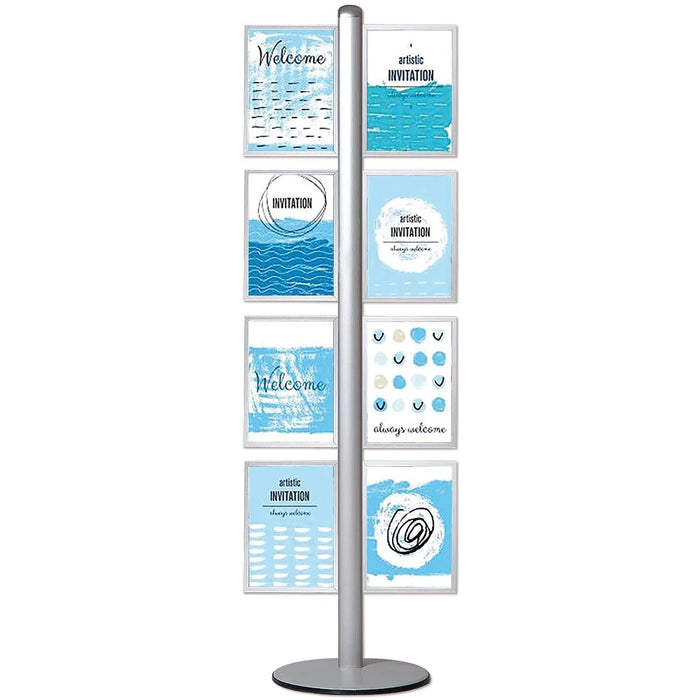 Doppelseitiger Werbeständer mit acht DIN A4 Slide-In Plakatrahmen für professionelle Informations- und Werbepräsentationen