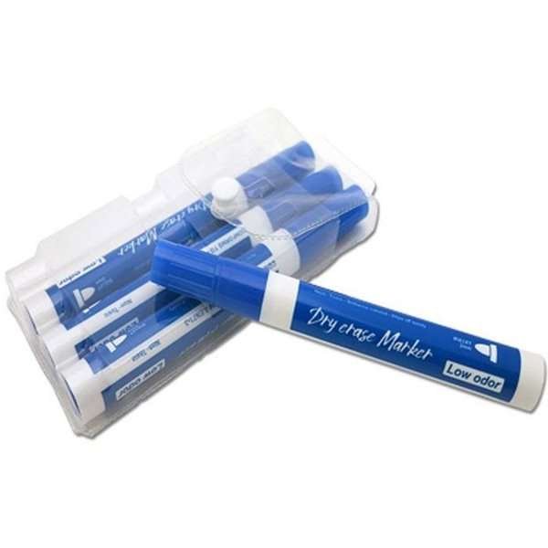 Whiteboard Marker Set mit vier blauen Whiteboard Stiften für Whiteboards und Magnettafeln