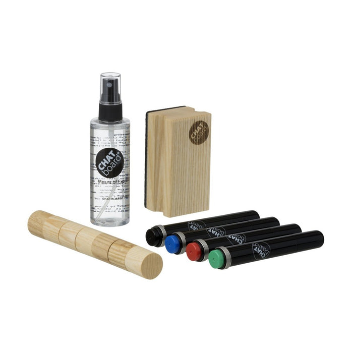 CHAT Board Starter Set Woody Natur mit Reinigungsspray, Holz-Radierer, vier Markern und Magneten