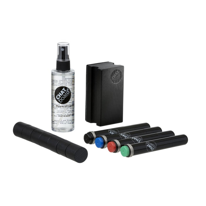 CHAT Board Starter Set Woody Schwarz mit Reinigungsspray, Radierer, vier Markern und Magneten