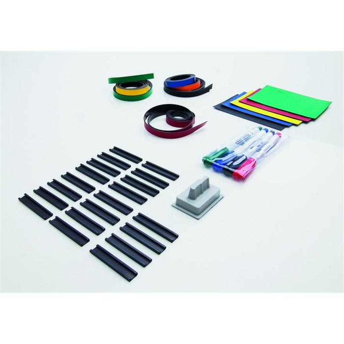 Whiteboard Zubehör-Set Starter-Kit Groß mit schwarzen Magnetstreifen, farbigen Magnetbändern, Markern und Radierer