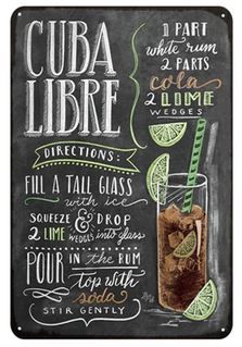 Cuba Libre Cocktail Rezept Deko-Wandschild für Café, Bar, Restaurant