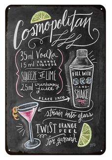 Cosmopolitan Cocktail Rezept Deko-Wandschild für Café, Bar, Restaurant