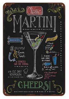 Martini Cocktail Rezept Deko-Wandschild für Café, Bar, Restaurant