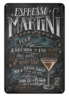 Espresso Martini Cocktail Rezept Deko-Wandschild für Café, Bar, Restaurant