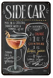 Side Car Cocktail Rezept Deko-Wandschild für Café, Bar, Restaurant