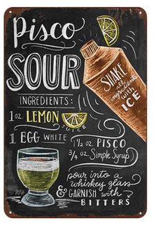 Pisco Sour Cocktail Rezept Deko-Wandschild für Café, Bar, Restaurant