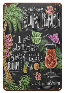 Caribbean Rum Punch Cocktail Rezept Deko-Wandschild für Café, Bar, Restaurant