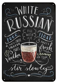 White Russian Cocktail Rezept Deko-Wandschild für Café, Bar, Restaurant