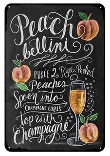 Peach Bellini Cocktail Rezept Deko-Wandschild für Café, Bar, Restaurant