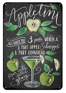 Appletini Cocktail Rezept Deko-Wandschild für Café, Bar, Restaurant