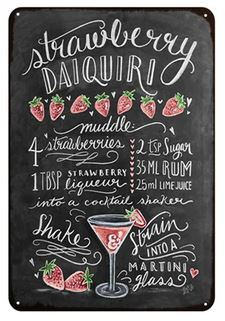 Strawberry Daiquiri Cocktail Rezept Deko-Wandschild für Café, Bar, Restaurant