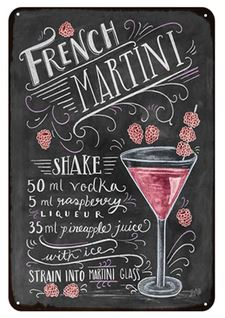 French Martini Cocktail Rezept Deko-Wandschild für Café, Bar, Restaurant