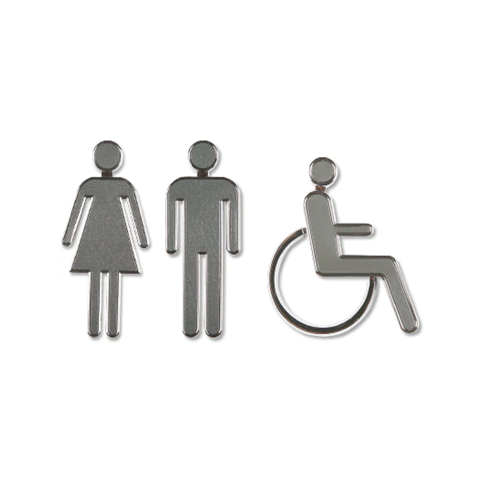 3D Toiletten WC Symbole selbstklebend Chromoptik