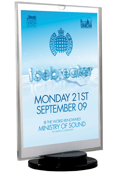 360°-drehbarer Tischaufsteller Spin – Menü- und Weinkartenhalter