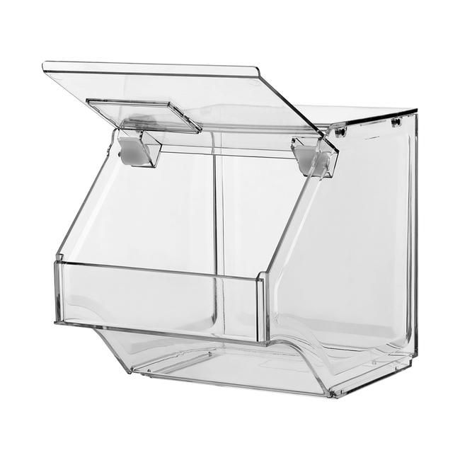 Geöffneter Food Spender Pro mit Klappdeckel für hygienische Selbstbedienung, perfekt für Süßigkeiten, Cerealien und Trockenfrüchte.