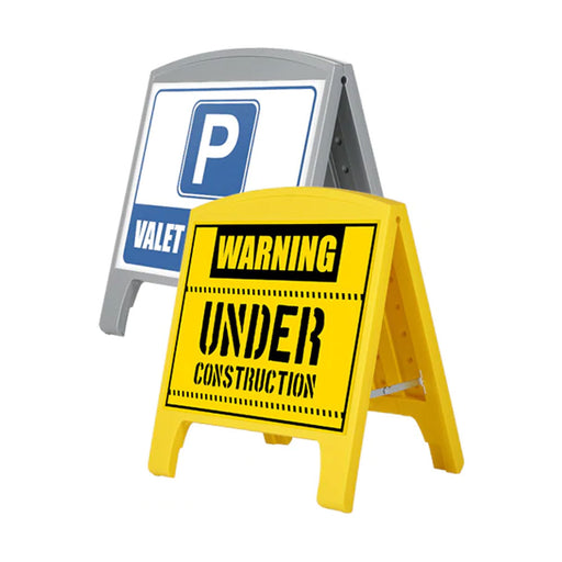 Klappbarer Warnaufsteller aus Kunststoff für Innen und Außen mit beidseitiger Beklebung