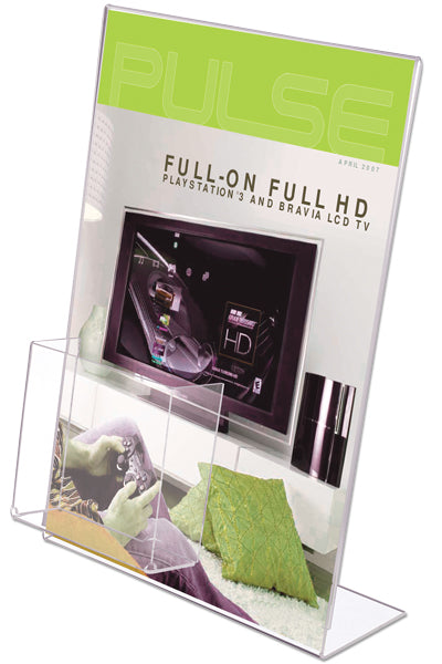 L-Type Acryl-Tischaufsteller mit Visitenkartentasche im Einsatz