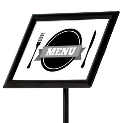 Schwarzer Infoständer für Speisekarten und Tagesangebote im Restaurant