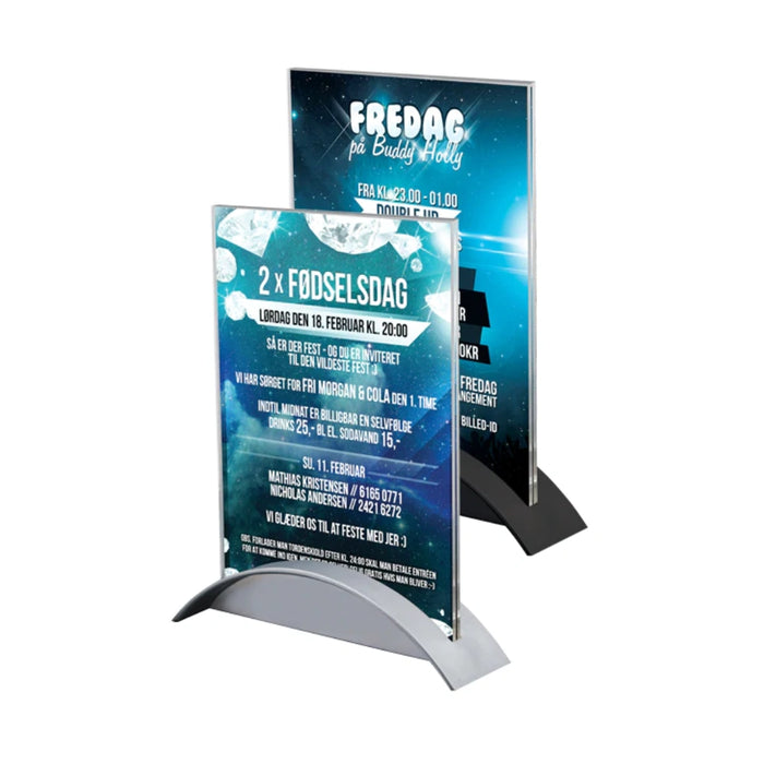 Menühalter Rocket aus transparentem Acryl als Tischaufsteller für Restaurants