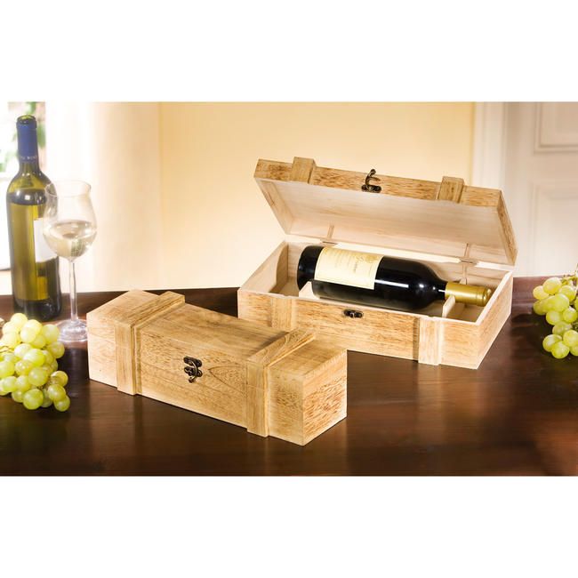 Rustikale Holztruhe für Weinflaschen