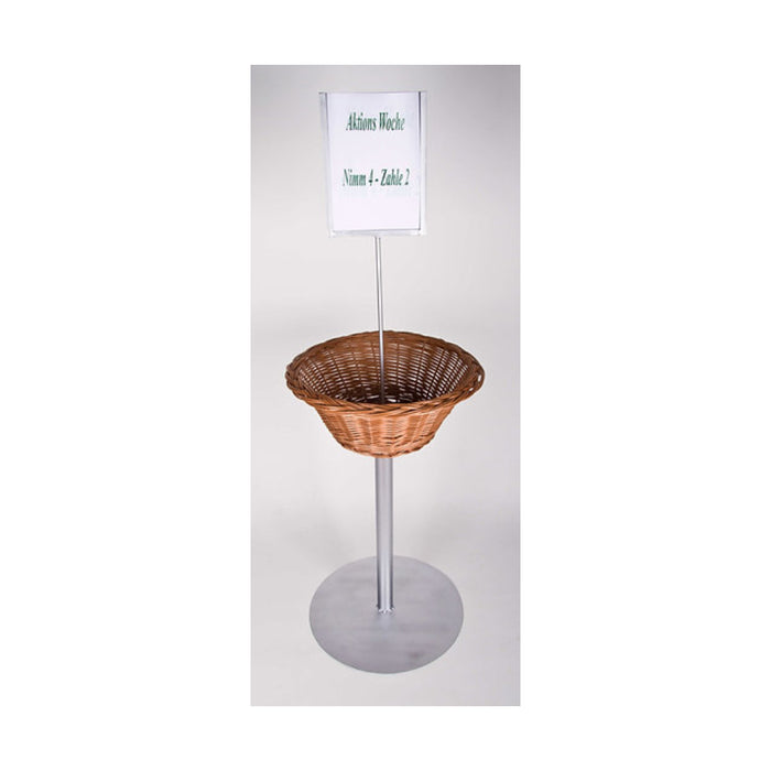 Edler Aktionsständer aus Aluminium mit Weidenkorb