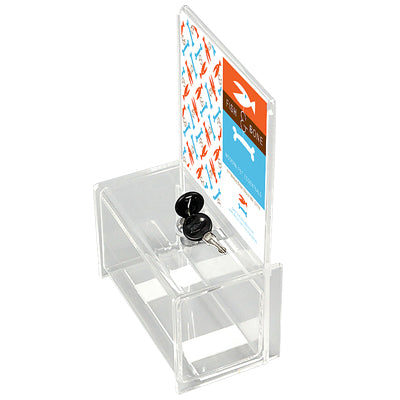 Spendenbox Acryl mit Displayeinsatz und Schlüssel – Ansicht von oben