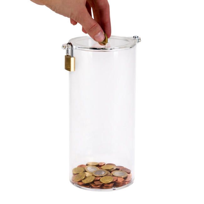 Spendenbox Zylinder Acryl – Spenden sammeln mit Schlossoption, Ideal für Stadtfeste, Märkte etc
