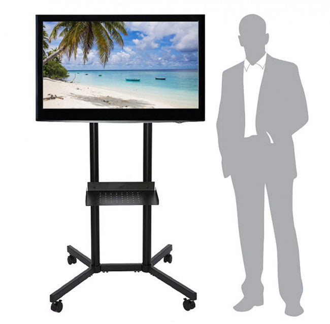 Fernseherständer mit Silhouette zum Größenvergleich für Präsentationen