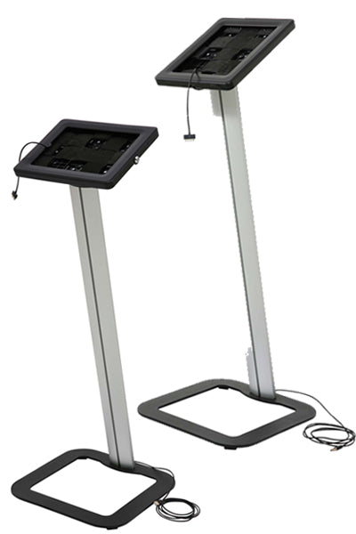 Tablet-Staender aus Aluminium mit Stahlfuss – stabile Frontansicht