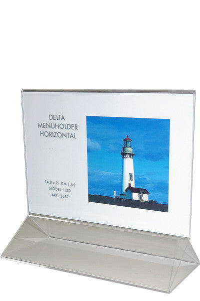 Tischaufsteller Delta Acryl für Flyer und Infoblätter im Büro, auf dem Schreibtisch oder im Kassenbereich - A5 horizontal