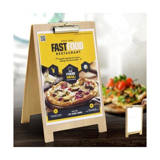 Tischaufsteller Holz A5 doppelseitig mit Clip für Menükarten oder Flyer