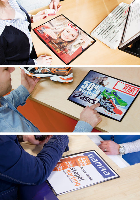 DeskWindo Tischmatte A4 für Werbung auf Verkaufstheken