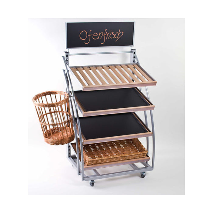 Verkaufsständer Professionell mit 4 Holzablagen und Werbetafel