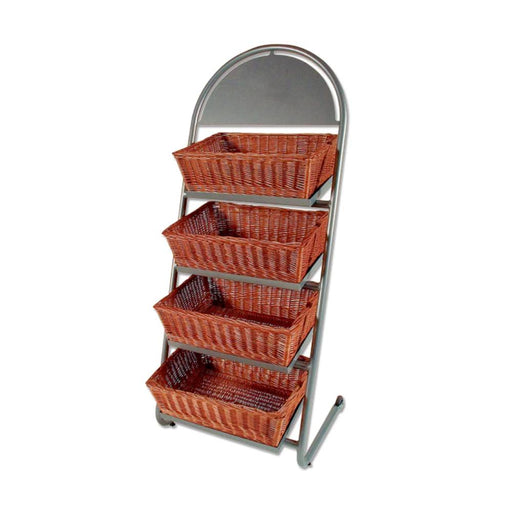 Robuster Verkaufsständer mit 4 Weidenkörben und Stahlgestell