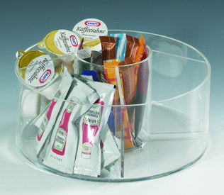 Runder Acryl Organizer mit 5 Fächern für Kaffeezubehör in der Gastronomie