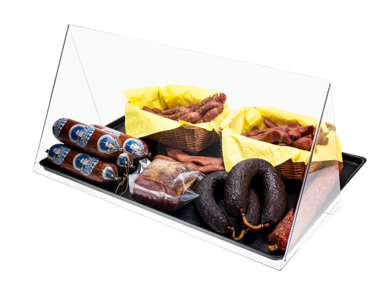 Transparentes Acryl Theken Display fuer Metzgerei mit Wurstwaren