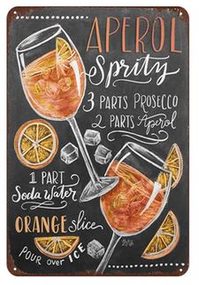 Aperol Spritz Cocktail Rezept Wandschild im Vintage-Stil, 20x30 cm