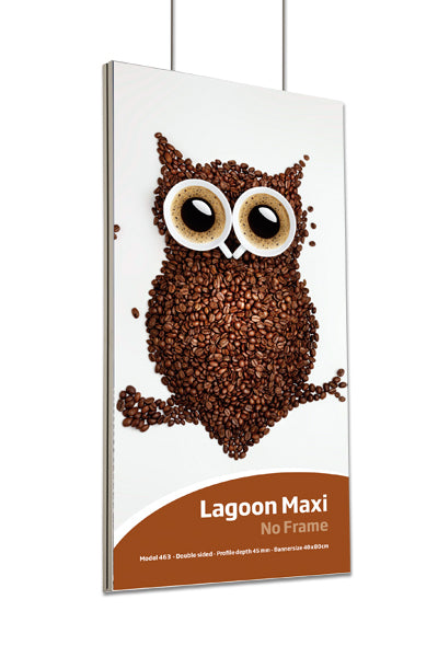 Doppelseitiger Banner-Rahmen Lagoon aus Aluminium für Deckenmontage