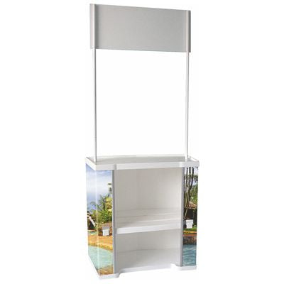 promotiontheke mit ablageboden und topschild