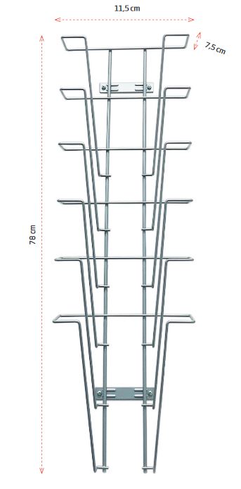 Kompakter Broschürenhalter Wandmodell aus Draht – 6 Fächer M65