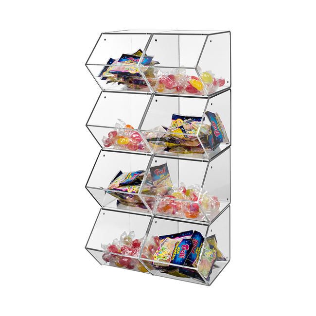 Seitliche Ansicht Candy Box Acryl – magnetisch verbindbare Verkaufsschütte für Süßwaren und Snacks