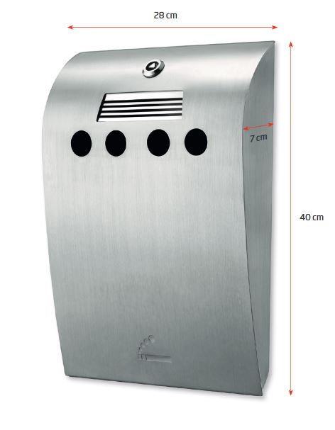 Wandascher Convex aus rostfreiem Stahl mit Schloss