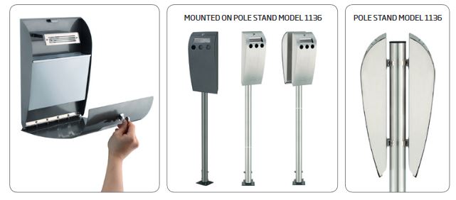 Wandascher Convex aus rostfreiem Stahl mit Schloss auf Zigarettenständer