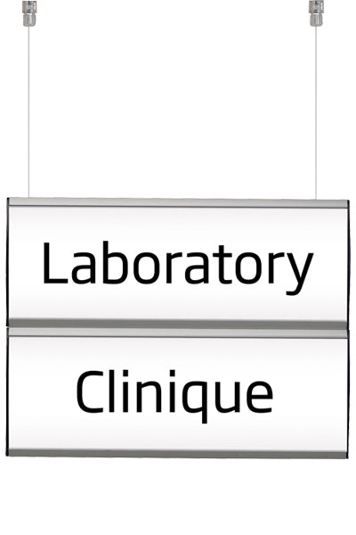 Zweizeiliges Deckenschild für Orientierungssysteme und professionelle Gebäudebeschilderung