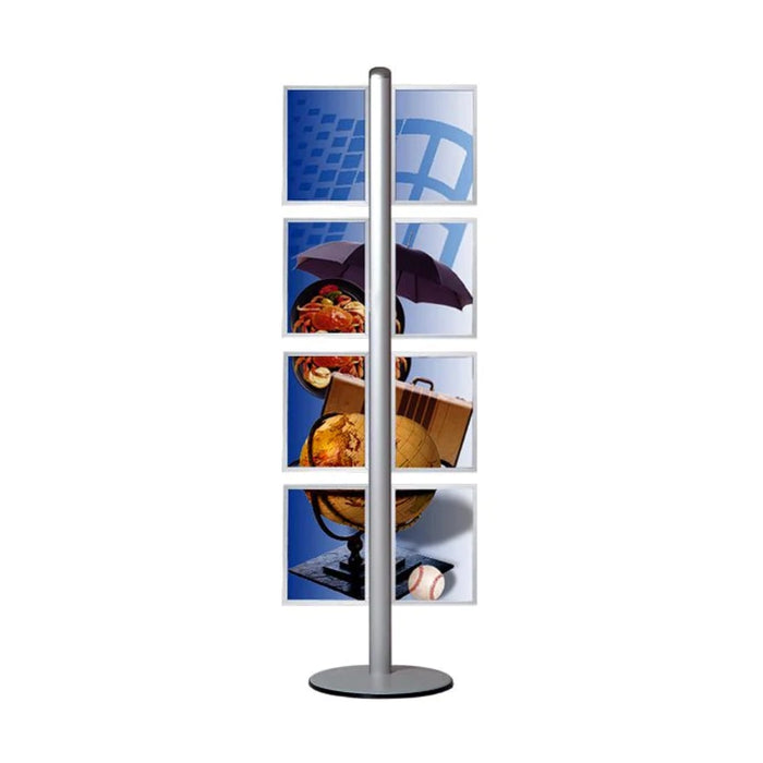 Informationsständer mit acht vertikalen DIN A4 Plakatrahmen für Empfangsbereiche, Messen und Verkaufsflächen