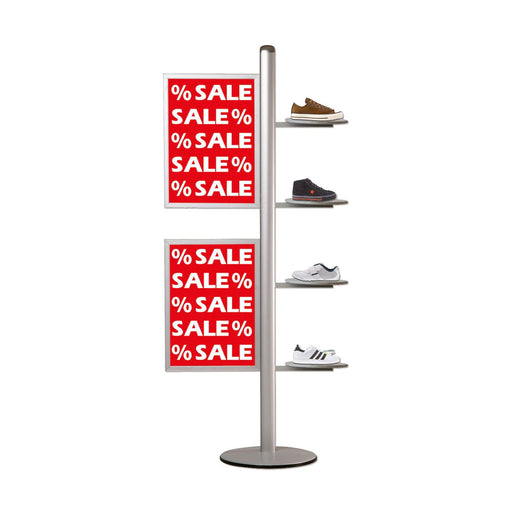 Aluminiumständer mit Rundregalen und stabiler Bodenplatte