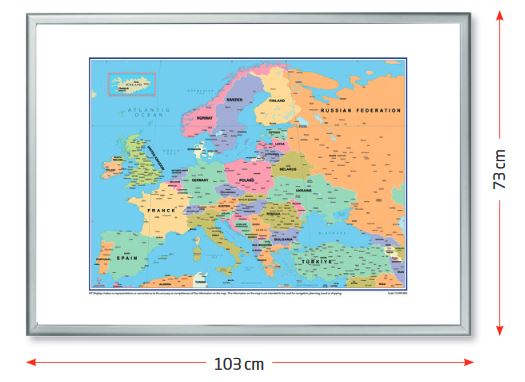 Europakarte Whiteboard mit Abmessungen 103 x 73 cm