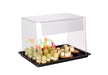 Offenes Food-Display aus Acryl mit schwarzem Tablett für Brötchen, Häppchen und Gebäck